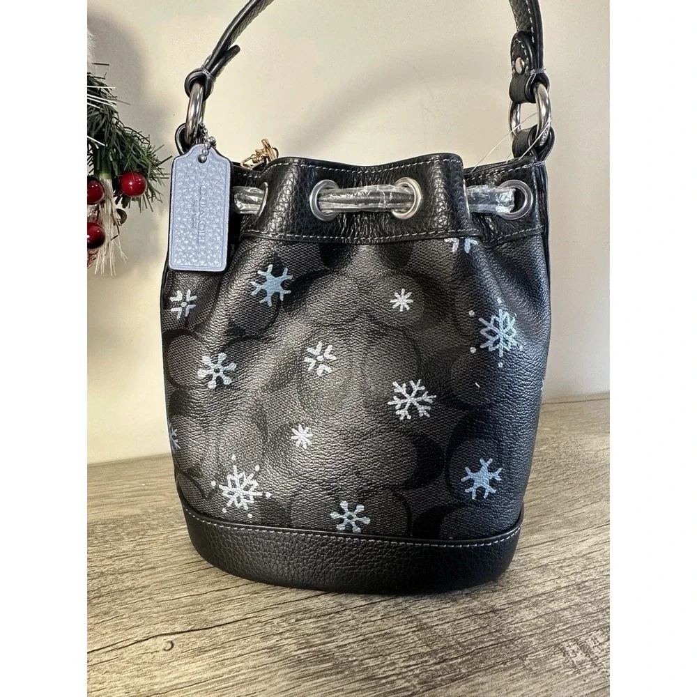 COACH Snowflake Small Bucket Bag ‎ Print Purse Charm Not Included